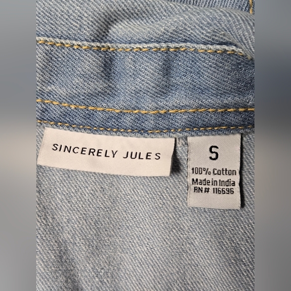 Sincerely Jules S Denim Dress Belted 100% Cotton India Button Down Pockets - Picture 4 of 4